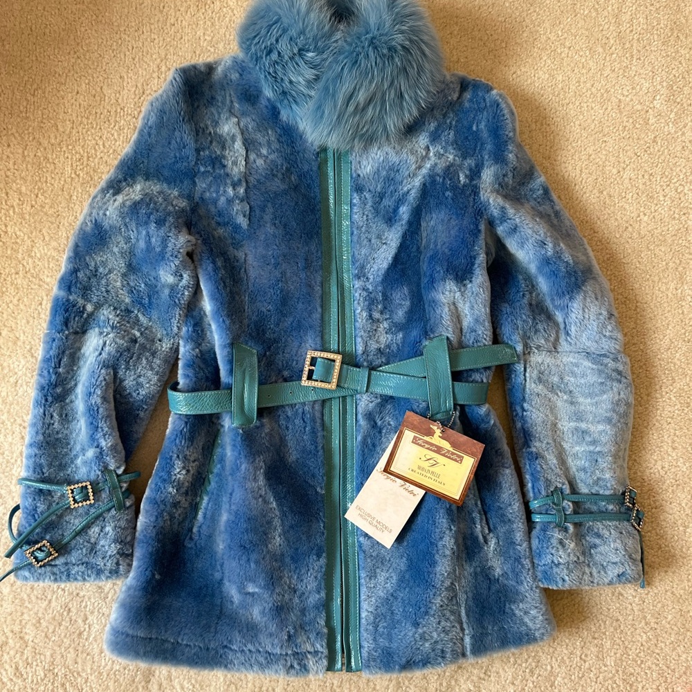 Luxurious Blue Fur-Trimmed Jacket